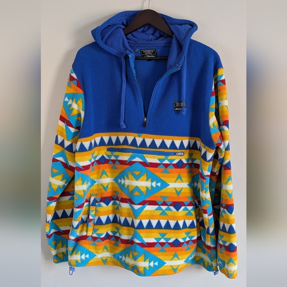 Vintage Massive Outdoor Supply Fleece Half Zip Hoodie, Blue & Orange, Size L - Picture 4 of 15